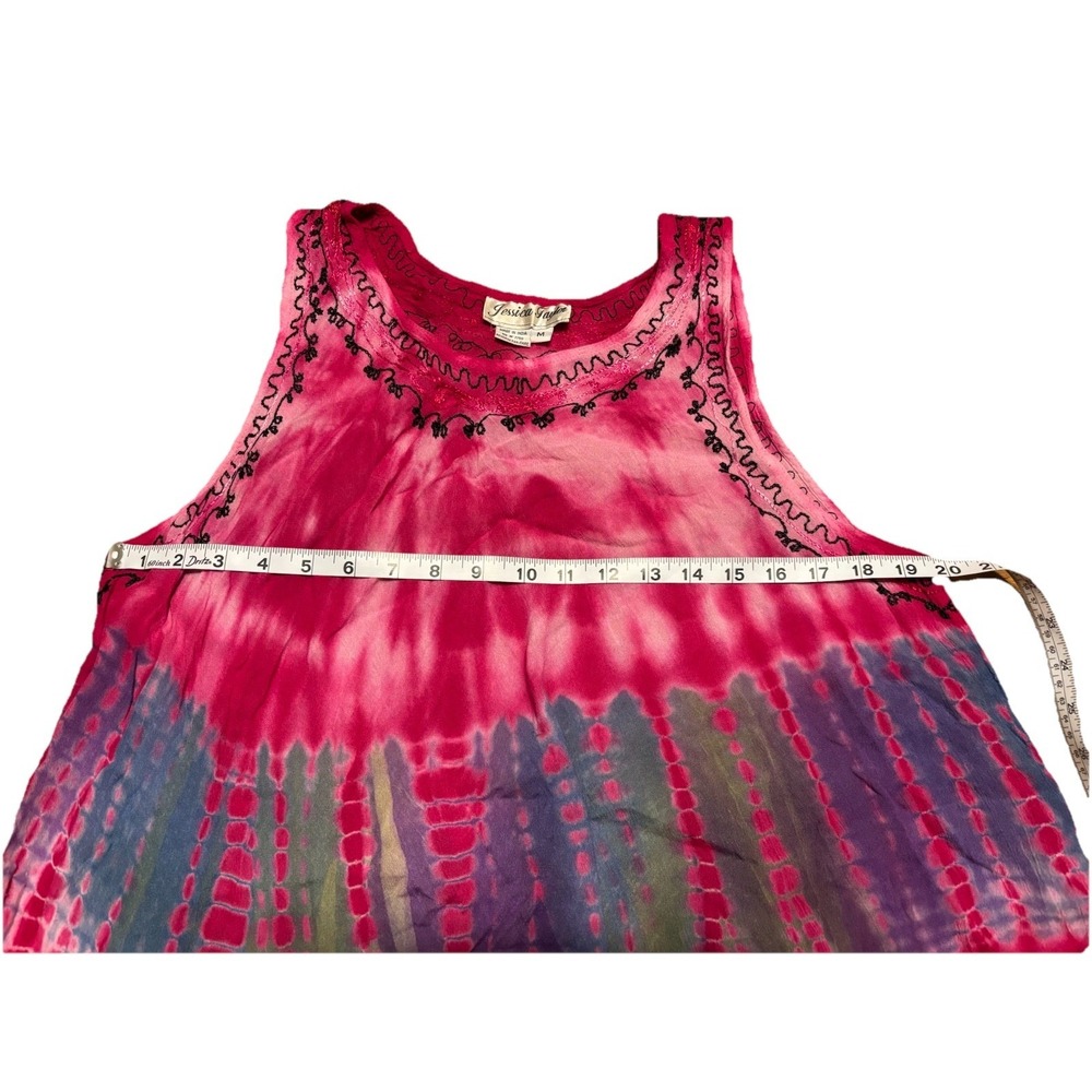 Jessica Taylor VTG Pink Embroidered Trapeze Hippie Boho Sleeveless Dress Sz Med - Picture 8 of 9